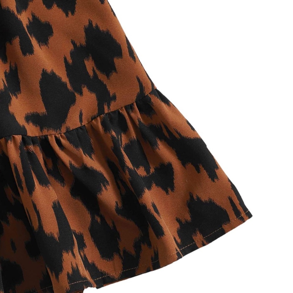 🆕 SheIn Women's Leopard Print Drawstring Waist Layer Ruffle Hem Short Skirt XL - Picture 5 of 5